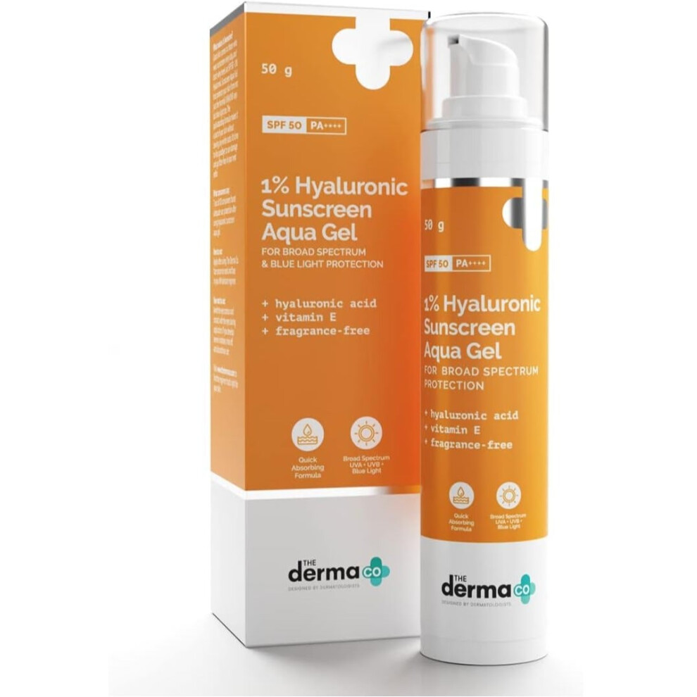 The Derma Co1% Hyaluronic Sunscreen Aqua Ultra Light Gel SPF 50 PA++++|Lightweight Sunscreen, Non-Greasy Sunscreen - 50g