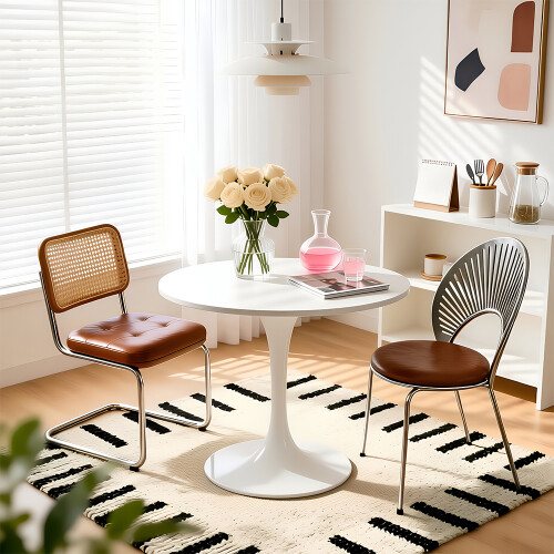 Living And Home Modern Tulip-Shaped Dining Table, White 2