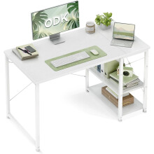 ODK Desk with Reversible Storage Shelves, 100 x 48 cm Small Computer Desk, Home Office Work Table, Study Writing Table for Workers and Students, White