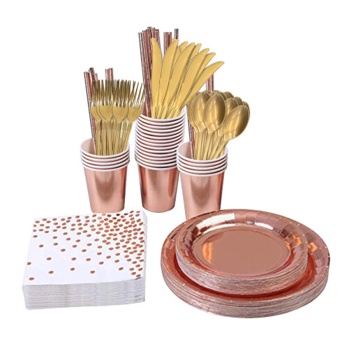 Ensemble de couverts jetables finition métal doré, 24 pièces 1