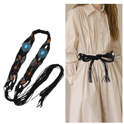 Ζώνη Cowgirl Tie με κερωμένο σχοινί και χάντρες 1