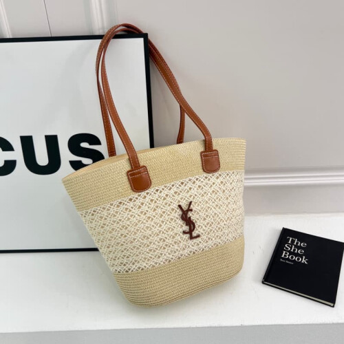 (Off-white) Resort Style Straw Large Capacity Tote Bag