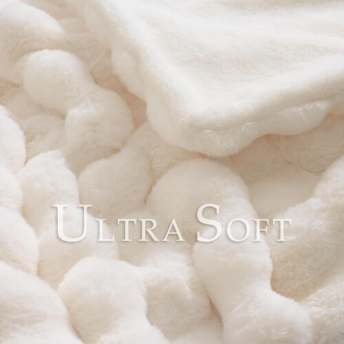 White Throw Blanket Faux Fur Blankets for Sofa 2