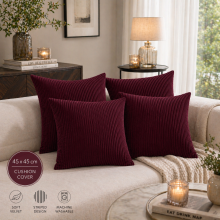 (4X Red) Stripe Velvet Filled Cushions-Hollowfiber Filled Cushion Pads with Cushion Covers