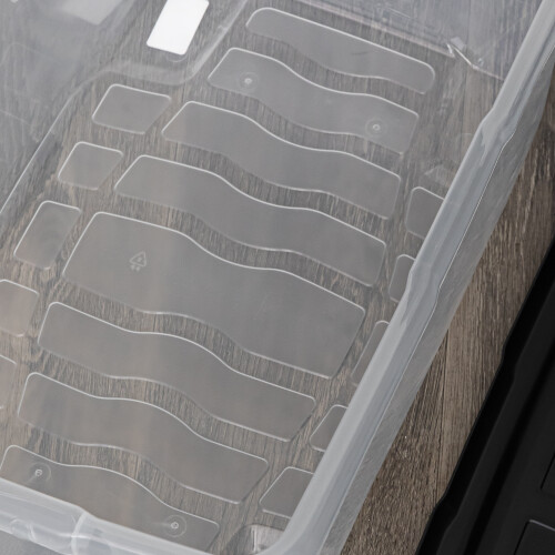 Strata 42L Clear Storage Box with Black Lid, Stackable and Nestable Design Storage Solution 1