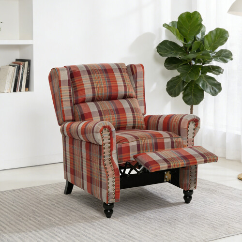 Living And Home Red Checkered Wingback Recliner Armchair 1