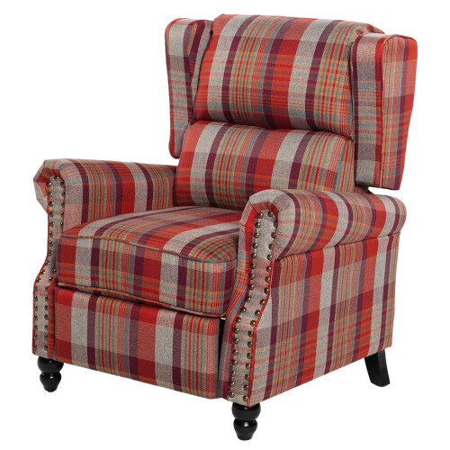 Living And Home Red Checkered Wingback Recliner Armchair 2