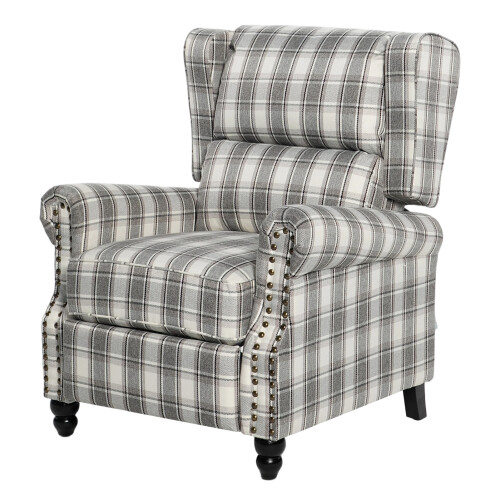 Living And Home Beige Grey Checkered Wingback Recliner Armchair 2