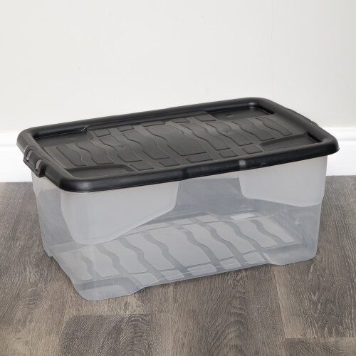 Strata 2 x 42L Clear Storage Box with Black Lid, Stackable and Nestable Design Storage Solution 2