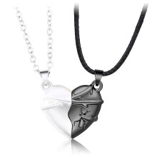 Couples Necklaces For Men Women Two Souls One Heart Pendant Necklaces Magnet  Black and Silver