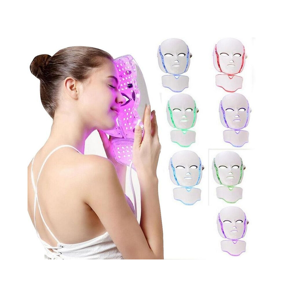 Led Facial Mask 7 Colors With Neck Light Therapy Skin Rejuvenation Beauty Skin Care  White AU plug