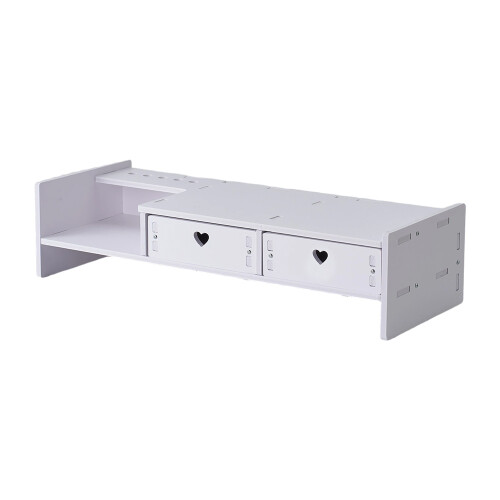 Living And Home White Monitor Stand Riser with 2 Drawers 2