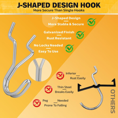 Pack Of 25 Nonrust Steel Pegboard Hooks Secure Design For Tools 1