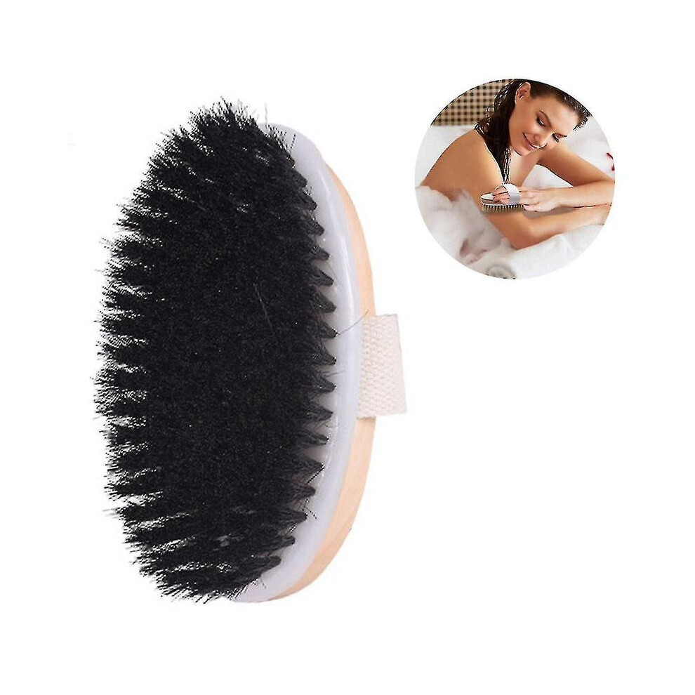 Black Dry Brushing Body Brush, Natural Bristle Dry Skin Exfoliating Brush