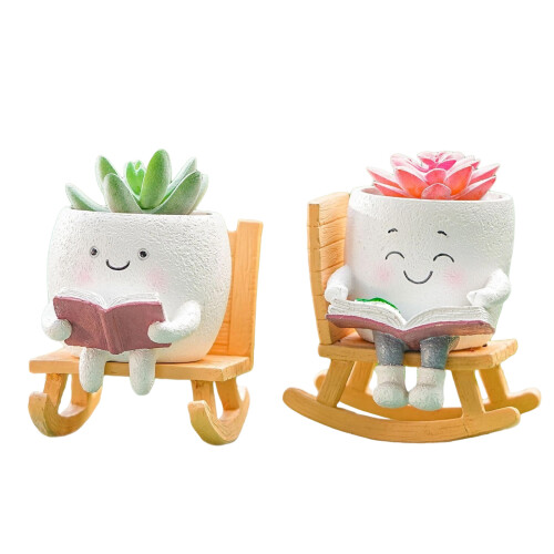 Creative Rocking Chair/Swing Faces Succulents Planter Cute-2 1