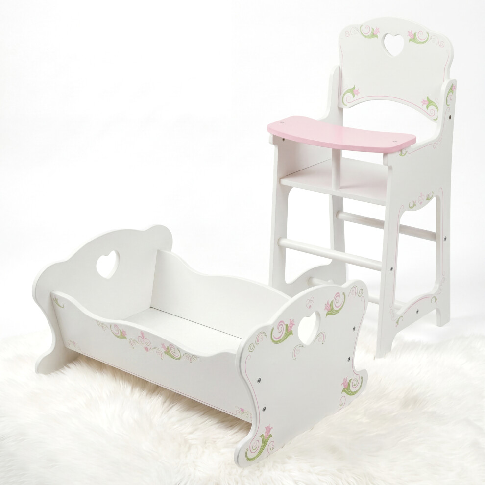 Bibi Doll Wooden High Chair & Rocking Cradle For Baby Dolls Furniture Accessory
