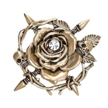 Hodeskalle Rose Brosje Legering Gyllen/Sølv 4,7 x 4,3 cm