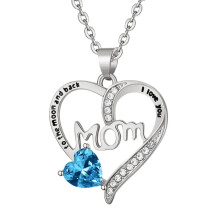 925 Sterling Silver Mom Necklace with Birthstone S-Blue