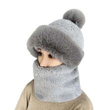 Pluche wintermuts en sjaalset voor dames, grijs, one size