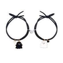 Halloween Cartoon Ghost Braided Bracelet with Magnetic Closure, Alloy and Wax Rope Material for Everyday Wear