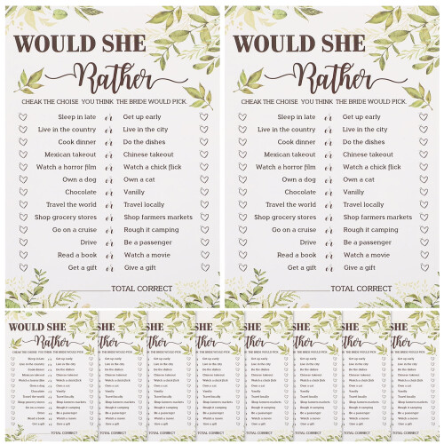 10 τεμάχια καρτών παιχνιδιού για το Bridal Shower "Would She Rather"