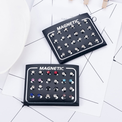 Magnetické náušnice s kamínky – 12 párů 2