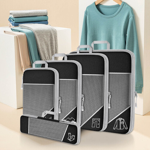 Ensemble de 5 cubes de rangement compressibles en nylon noir 2