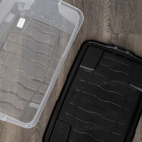 Strata 10 x 42L Clear Storage Box with Black Lid, Stackable and Nestable Design Storage Solution 2