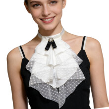 Ictorian Layered Ruffle Lace Detachable Jabot Faux Collar-White