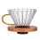 Spacious Glass Coffee Dripper with Wood Base and-yellow handle 1