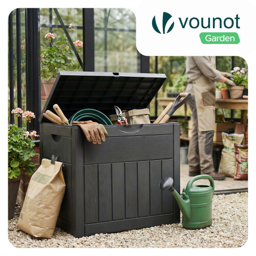 VOUNOT 126L Outdoor Storage Box with Lid, Lockable Deck Box, Black 2