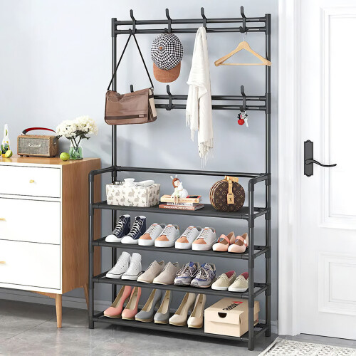 Living And Home (4-Tier, 80cm W) Black Shoe Rack Clothes Hanger