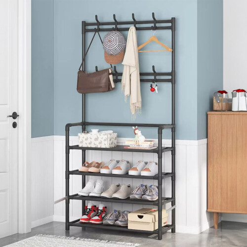 Living And Home (4-Tier, 80cm W) Black Shoe Rack Clothes Hanger 1