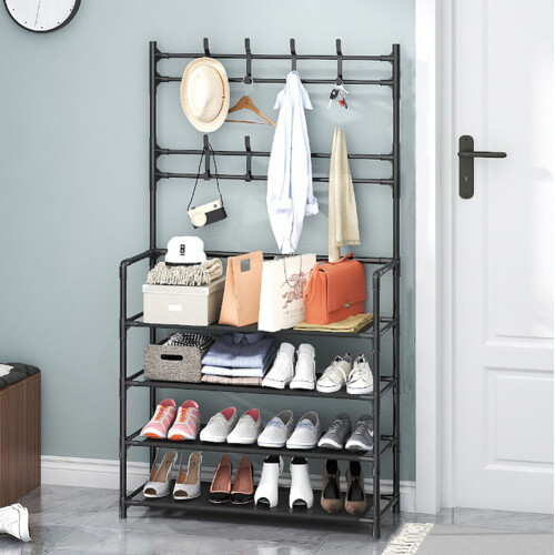 Living And Home (4-Tier, 80cm W) Black Shoe Rack Clothes Hanger 2