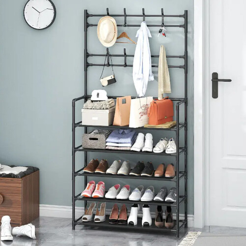 Living And Home (5-Tier, 80cm W) Black Shoe Rack Clothes Hanger