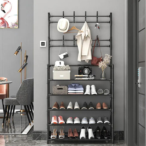 Living And Home (5-Tier, 80cm W) Black Shoe Rack Clothes Hanger 2