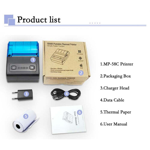 58mm Thermobondrucker USB + Bluetooth - Tragbare POS-Drucklösung White+Grey 2