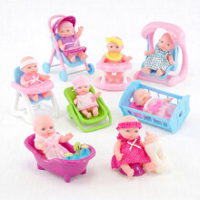 BiBi Doll Baby Dolls Set of 8 with Accessories, Cot, Swing, Bathtub etc, Gift For Kids, Toddlers