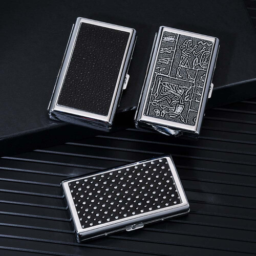 Portable Cigarette Case - Silver Egyptian Design, Holds Thick, Medium, and Slim Cigarettes 2