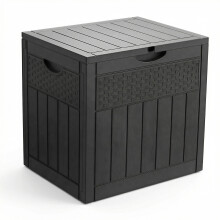 VOUNOT 126L Rattan Effect Outdoor Storage Box with Lid, Lockable, Black