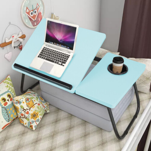 Living And Home Adjustable Laptop Bed Desk with Cup Holder, Blue 1