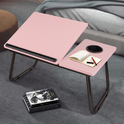 Living And Home Adjustable Laptop Bed Desk with Cup Holder, Pink