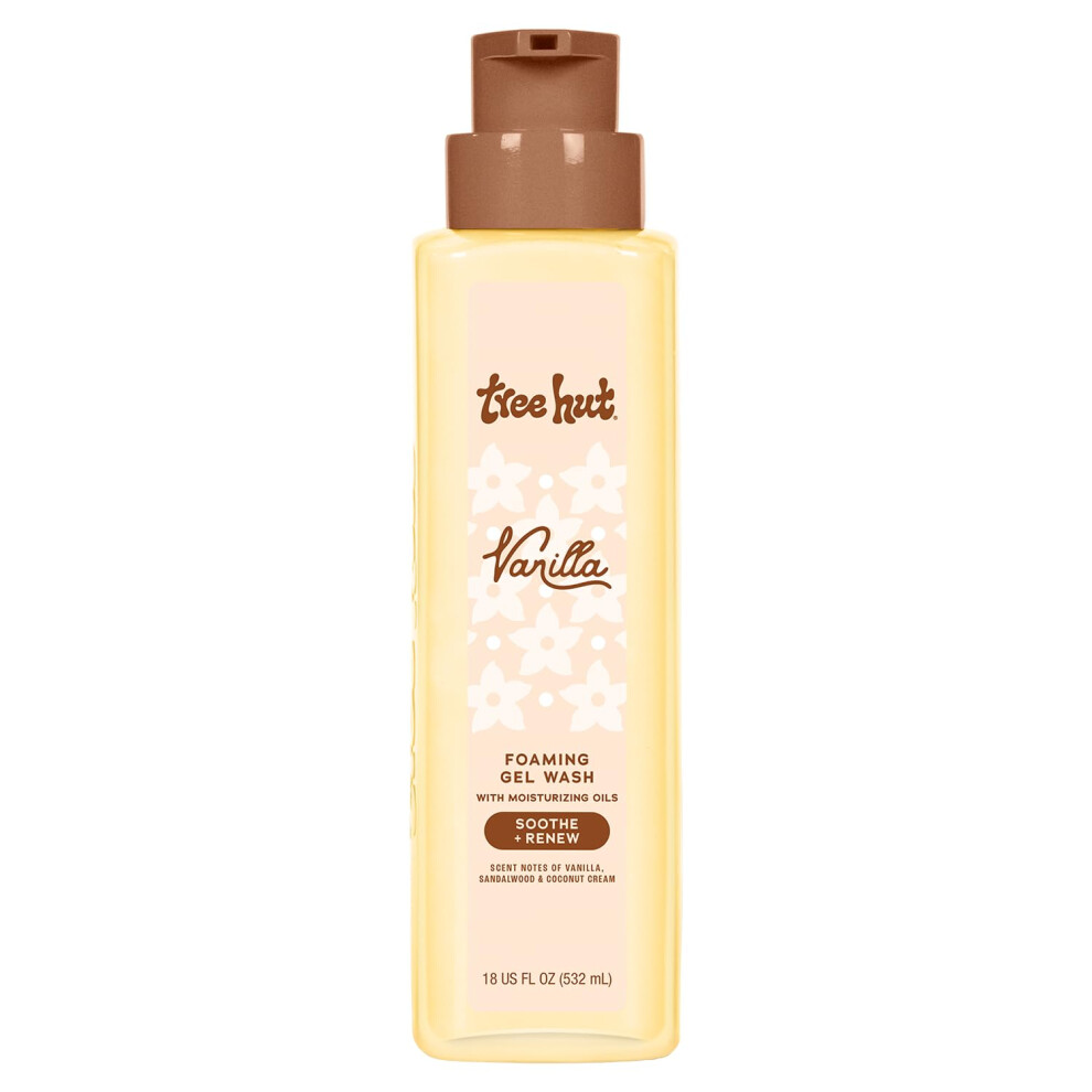 Tree Hut Cream Vanilla Foaming Gel Body Wash, Warm Cozy Scent, 18 Fl Oz