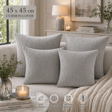(4X Silver) Stripe Velvet Filled Cushions-Hollowfiber Filled Cushion Pads with Cushion Covers