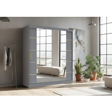 (150CM, Grey) DALLAS Gold Sliding Door Wardrobe with Mirror