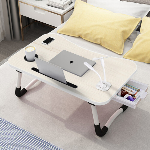 Living And Home (White Maple) Foldable Laptop Bed Table with USB Ports 1