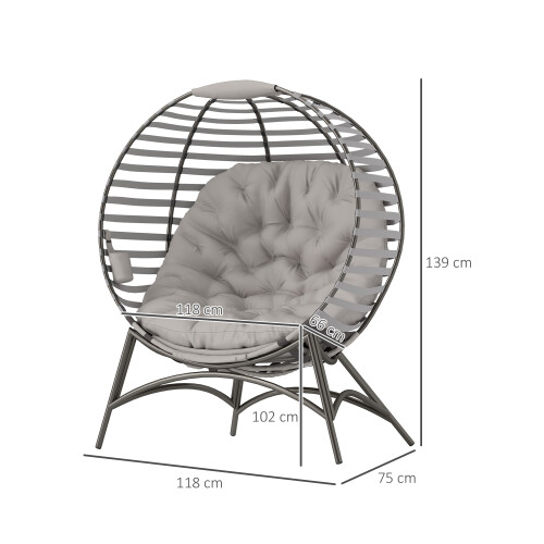 Egg Chair with Cushion & Side Pocket - Light Grey 1