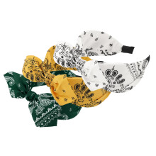 Bow Knotted Wide Headbands Yellow White Green 3 Pcs 2.28 in