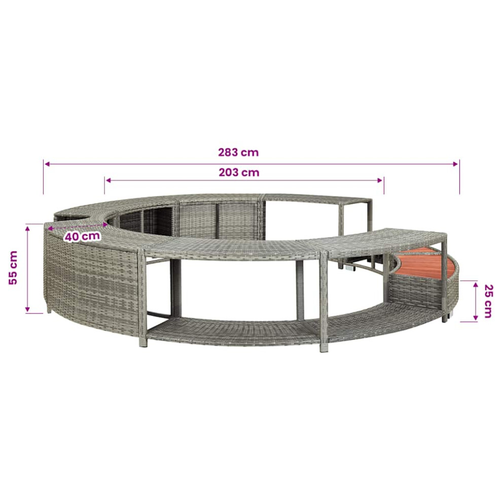 Vidaxl Hot Tub Surround Grey Poly Rattan Outdoor Garden Relax Hot Tub Surround