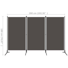 vidaXL 3-Panel Room Divider Anthracite 260x180 cm Partition Screen Separator